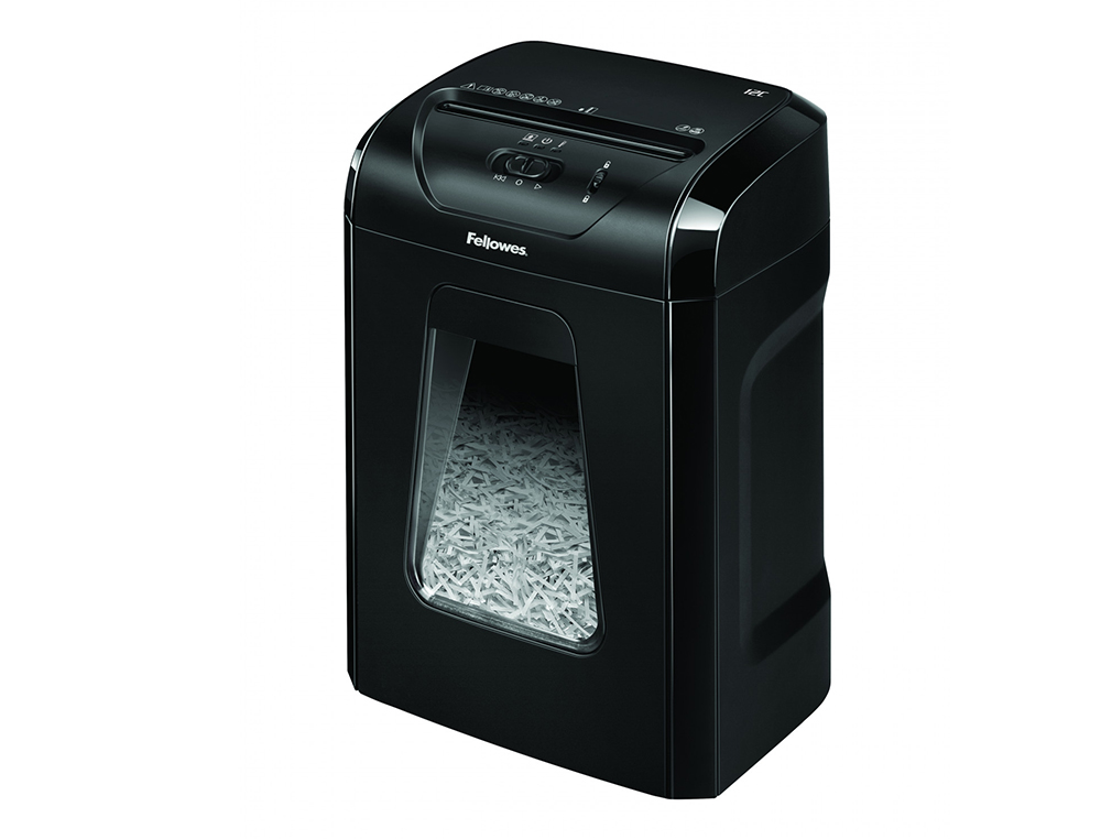 DESTRUCTORA DE DOCUMENTOS FELLOWES 12C CAPACIDAD 8H SEGURIDAD P4 GRAPAS CLIPS Y TARJETAS PAPELERA 19 L