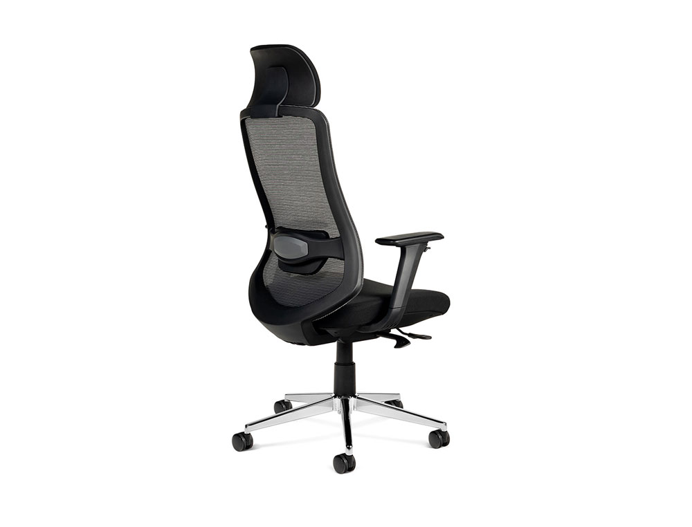 SILLA ROCADA DIRECCION PREMIUM 24 HORAS CON BRAZOS AJUSTABLES RESPALDO DE MALLA Y ASIENTO EN TELA NEGRO