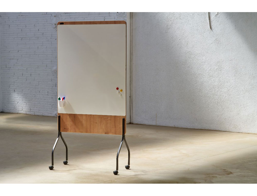 PIZARRA BLANCA ROCADA DOBLE CARA LACADA MAGNETICA TABLERO MELAMINA ROBLE BASE CON 4 RUEDAS 92X125 CM