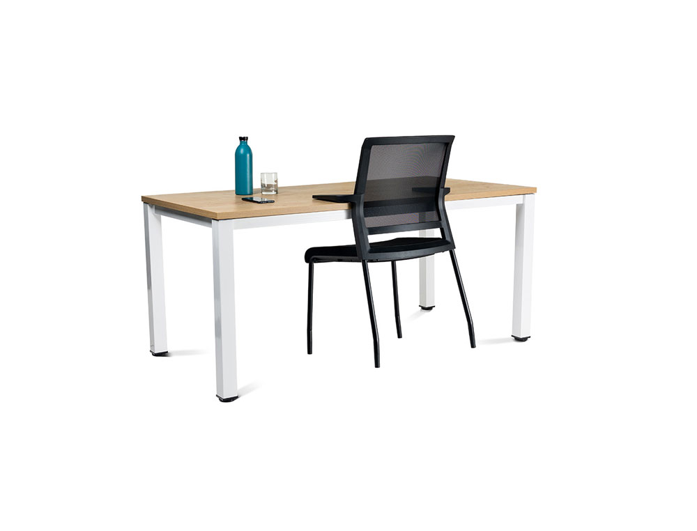 SILLA ROCADA CONFIDENTE BRAZOS FIJOS ESTRUCTURA METALICA ASIENTO TELA IGNIFUGA AZUL RESPALDO MALLA