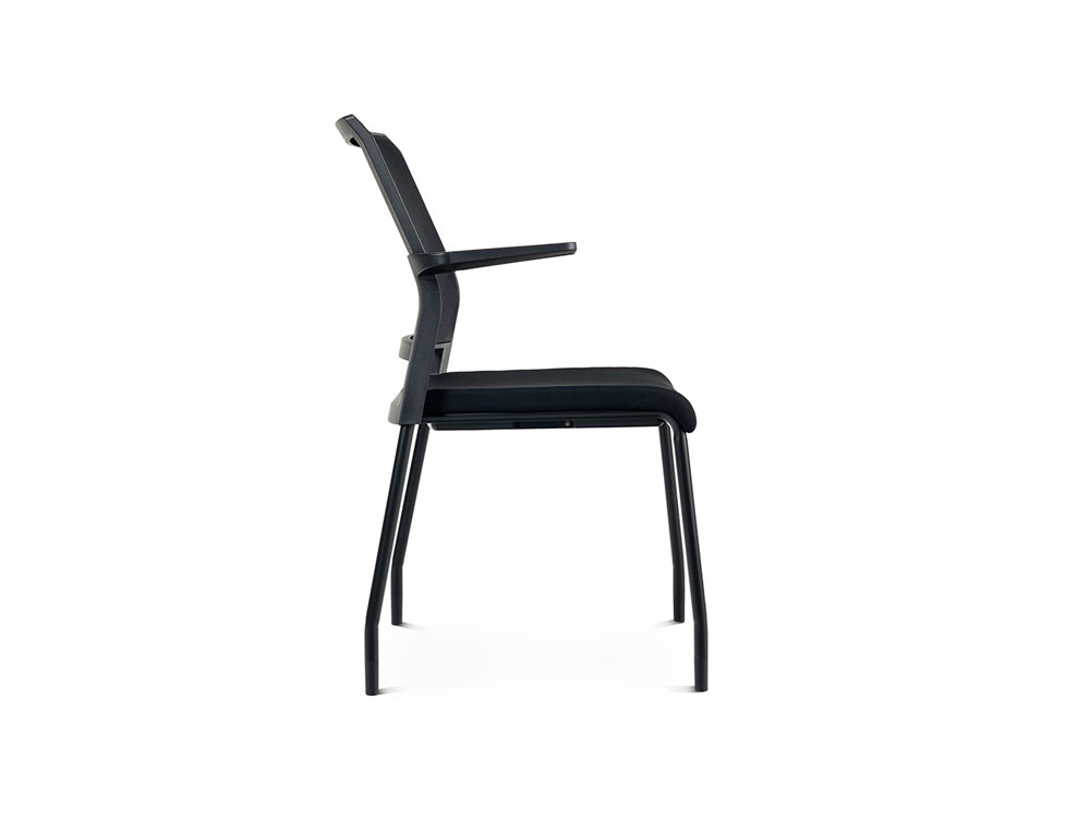 SILLA ROCADA CONFIDENTE BRAZOS FIJOS ESTRUCTURA METALICA ASIENTO TELA IGNIFUGA NEGRO RESPALDO MALLA