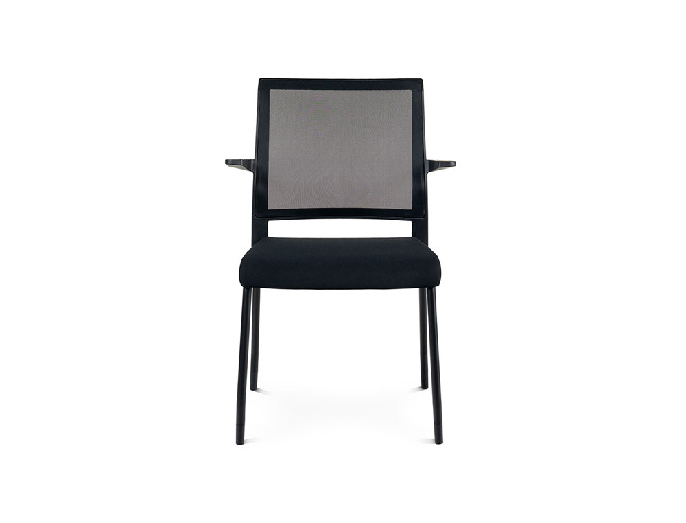 SILLA ROCADA CONFIDENTE BRAZOS FIJOS ESTRUCTURA METALICA ASIENTO TELA IGNIFUGA NEGRO RESPALDO MALLA