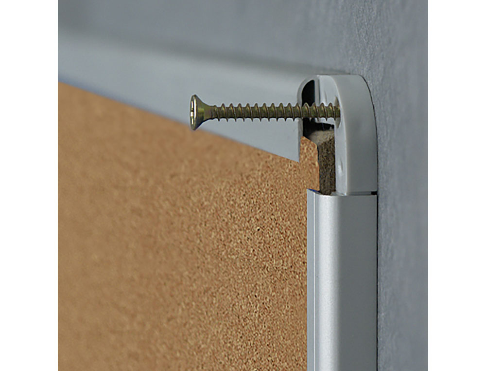 PIZARRA CORCHO ROCADA MARCO ALUMINIO CON CANTONERAS 45X60 CM