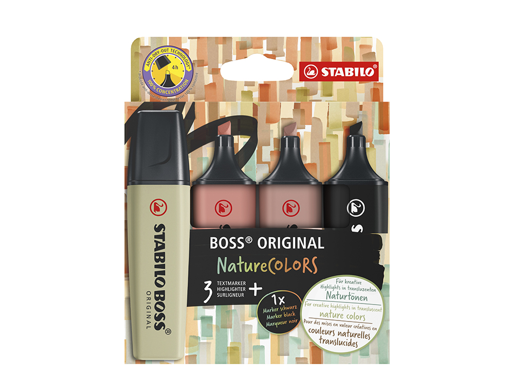 ROTULADOR STABILO BOSS PASTEL FLUORESCENTE NATURE 70 COLORS ESTUCHE DE 4 UNIDADES COLORES SURTIDOS