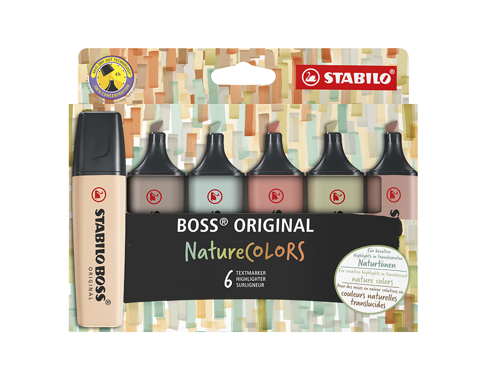 ROTULADOR STABILO BOSS PASTEL FLUORESCENTE 70 NATURE COLORS ESTUCHE DE 6 UNIDADES COLORES SURTIDOS