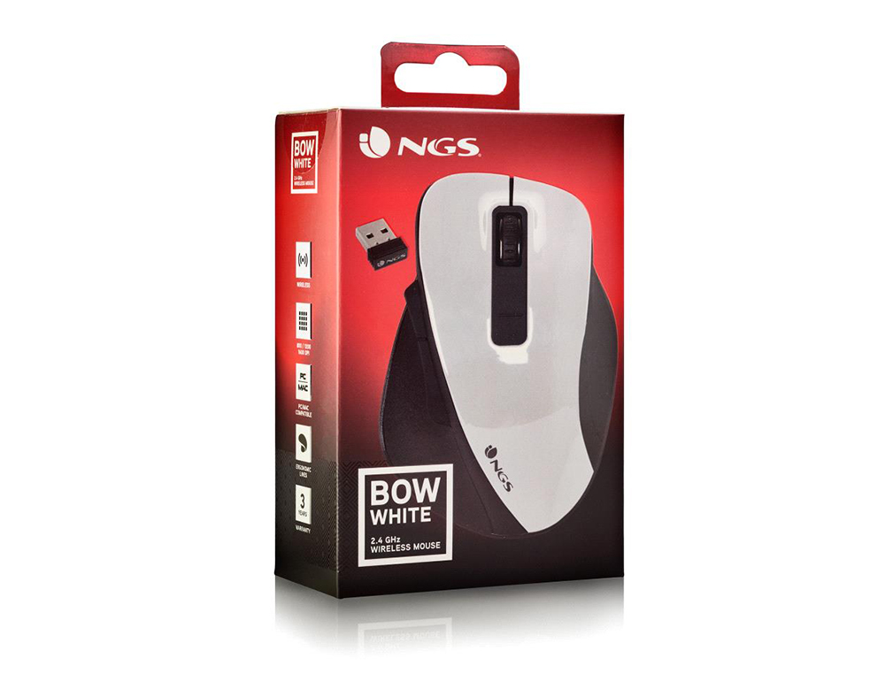 RATON NGS BOW OPTICO 800/1200/1600 DPI INALAMBRICO 5 BOTONES OPTICO RECEPTOR 2.4 GHZ BLANCO