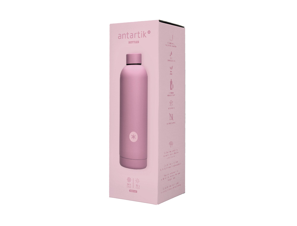 BOTELLA PORTALIQUIDOS ANTARTIK ISOTERMICA ACERO INOXIDABLE LIBRE DE BPA COLOR ROSA 500 ML