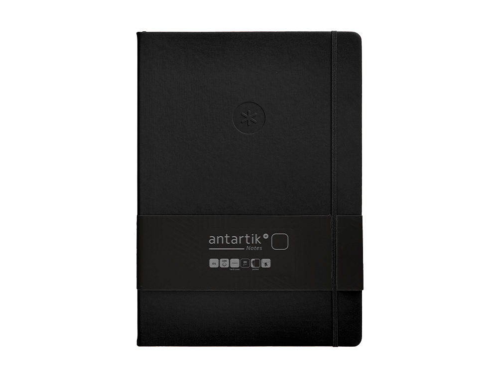 CUADERNO CON GOMILLA ANTARTIK NOTES TAPA DURA A4 HOJAS LISAS NEGRO 100 HOJAS 80 GR FSC