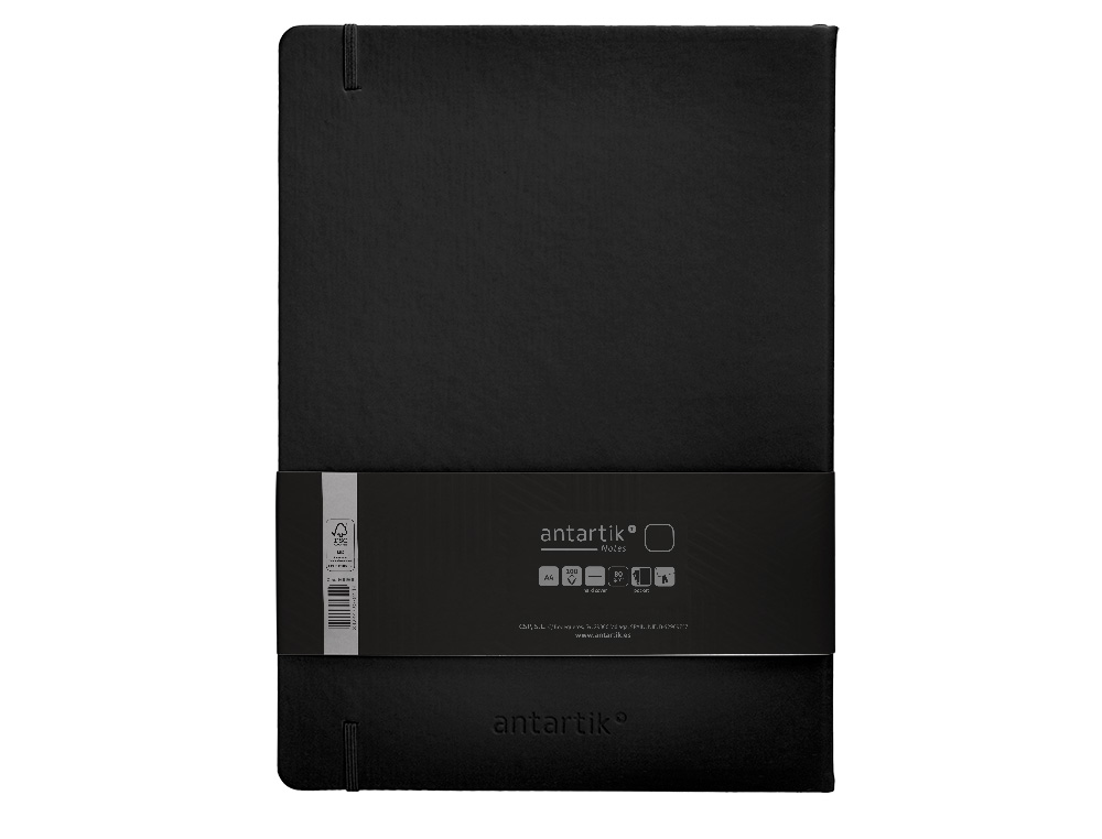 CUADERNO CON GOMILLA ANTARTIK NOTES TAPA DURA A4 HOJAS LISAS NEGRO 100 HOJAS 80 GR FSC