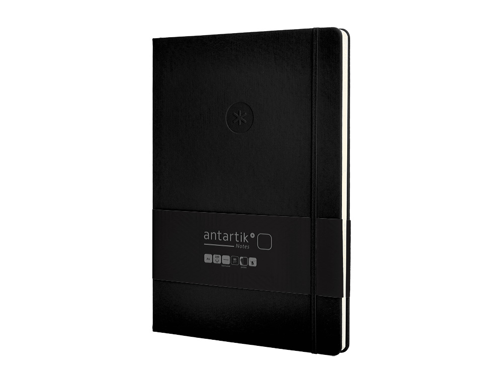 CUADERNO CON GOMILLA ANTARTIK NOTES TAPA DURA A4 HOJAS LISAS NEGRO 100 HOJAS 80 GR FSC