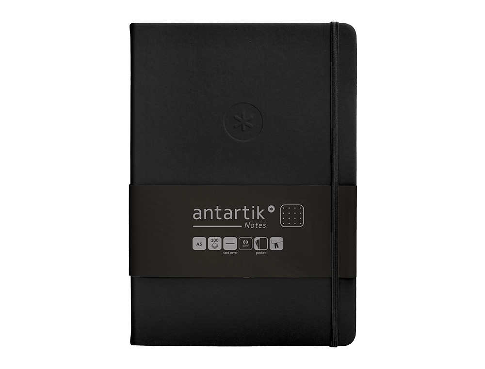 CUADERNO CON GOMILLA ANTARTIK NOTES TAPA DURA A5 HOJAS PUNTOS NEGRO 100 HOJAS 80 GR FSC