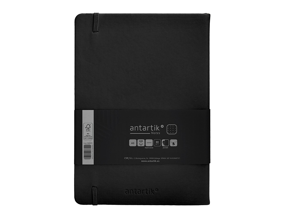 CUADERNO CON GOMILLA ANTARTIK NOTES TAPA DURA A5 HOJAS PUNTOS NEGRO 100 HOJAS 80 GR FSC