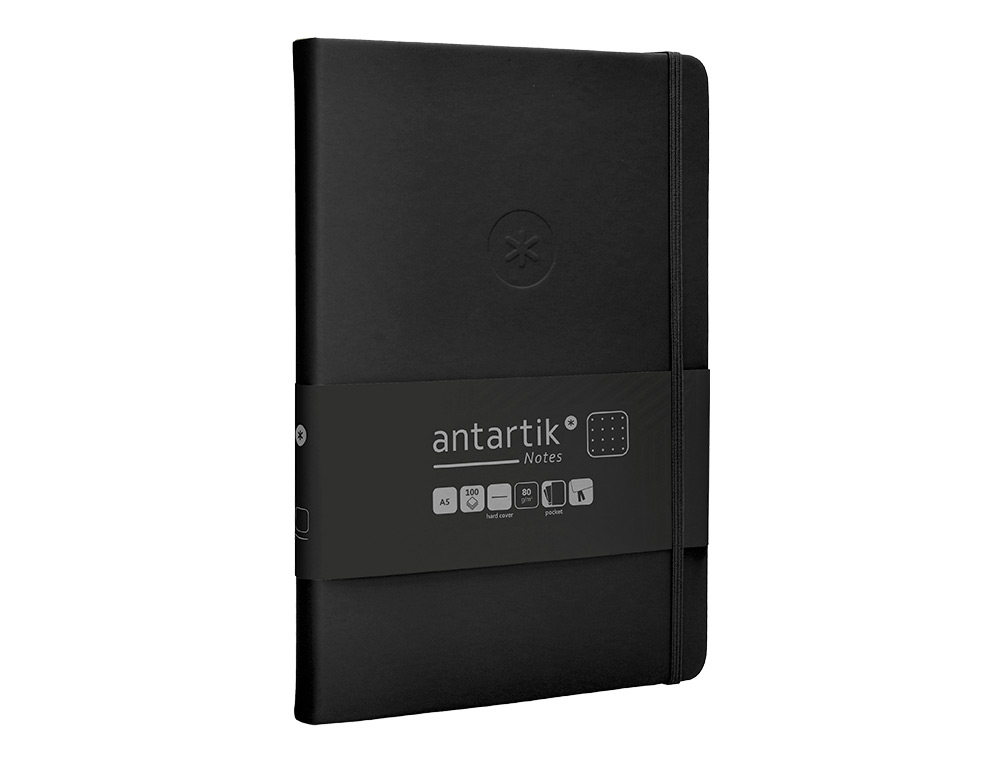 CUADERNO CON GOMILLA ANTARTIK NOTES TAPA DURA A5 HOJAS PUNTOS NEGRO 100 HOJAS 80 GR FSC