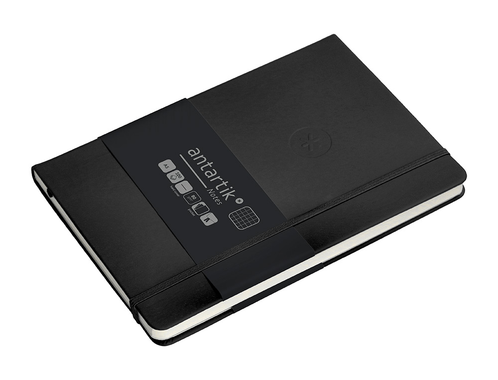 CUADERNO CON GOMILLA ANTARTIK NOTES TAPA DURA A5 HOJAS CUADRICULA NEGRO 100 HOJAS 80 GR FSC
