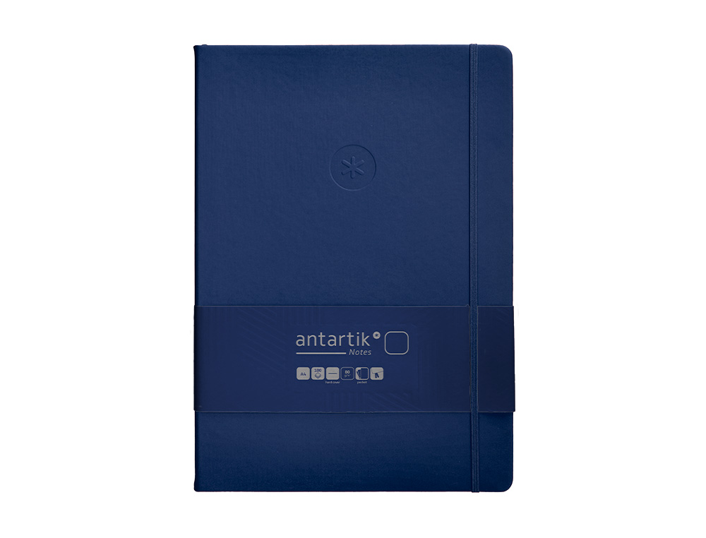 CUADERNO CON GOMILLA ANTARTIK NOTES TAPA DURA A4 HOJAS LISAS AZUL MARINO 100 HOJAS 80 GR FSC