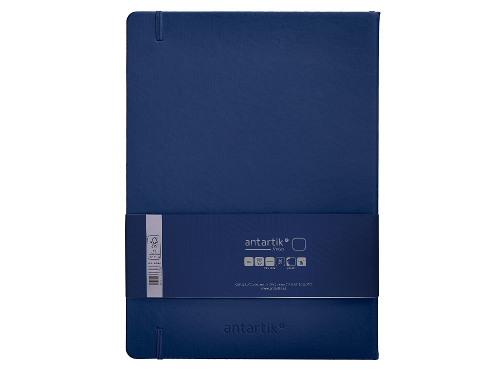 CUADERNO CON GOMILLA ANTARTIK NOTES TAPA DURA A4 HOJAS LISAS AZUL MARINO 100 HOJAS 80 GR FSC