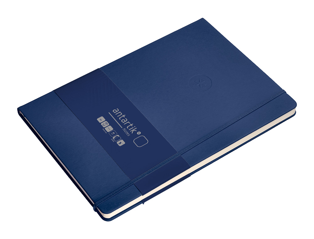 CUADERNO CON GOMILLA ANTARTIK NOTES TAPA DURA A4 HOJAS LISAS AZUL MARINO 100 HOJAS 80 GR FSC