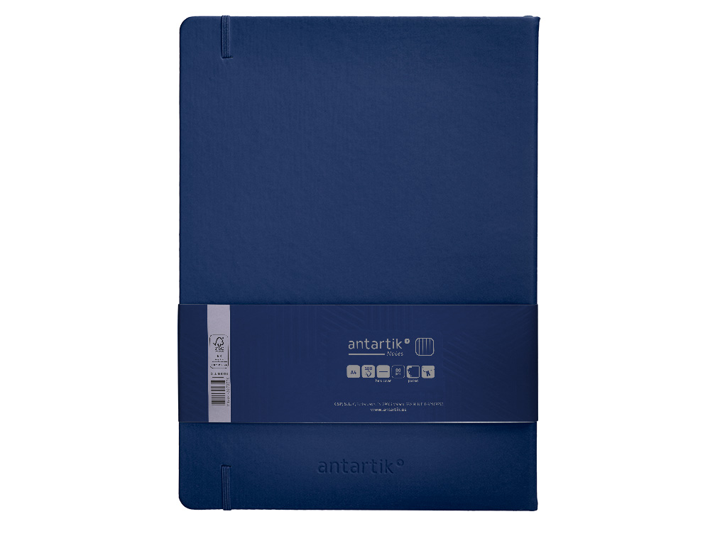 CUADERNO CON GOMILLA ANTARTIK NOTES TAPA DURA A4 HOJAS CUADRICULA AZUL MARINO 100 HOJAS 80 GR FSC