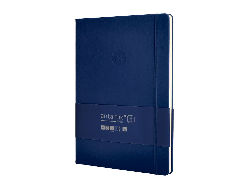 CUADERNO CON GOMILLA ANTARTIK NOTES TAPA DURA A4 HOJAS CUADRICULA AZUL MARINO 100 HOJAS 80 GR FSC