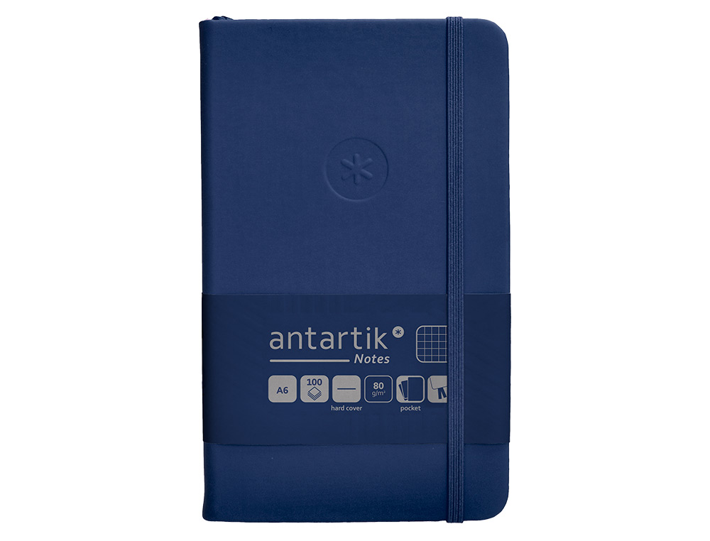 CUADERNO CON GOMILLA ANTARTIK NOTES TAPA DURA A6 HOJAS CUADRICULA AZUL MARINO 100 HOJAS 80 GR FSC
