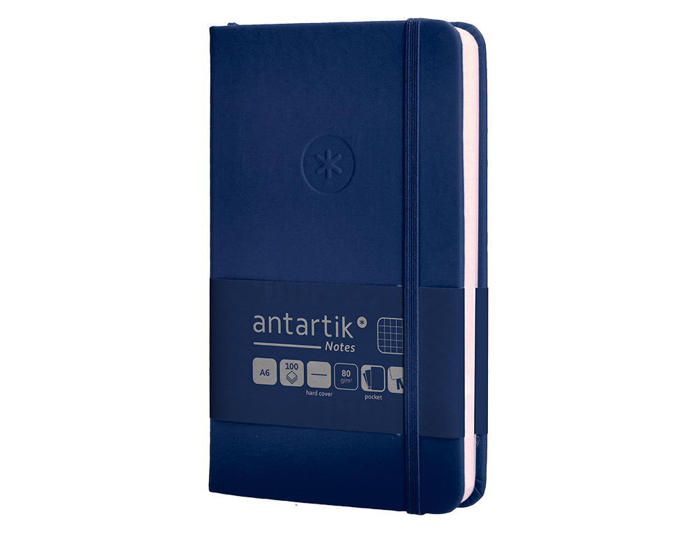 CUADERNO CON GOMILLA ANTARTIK NOTES TAPA DURA A6 HOJAS CUADRICULA AZUL MARINO 100 HOJAS 80 GR FSC