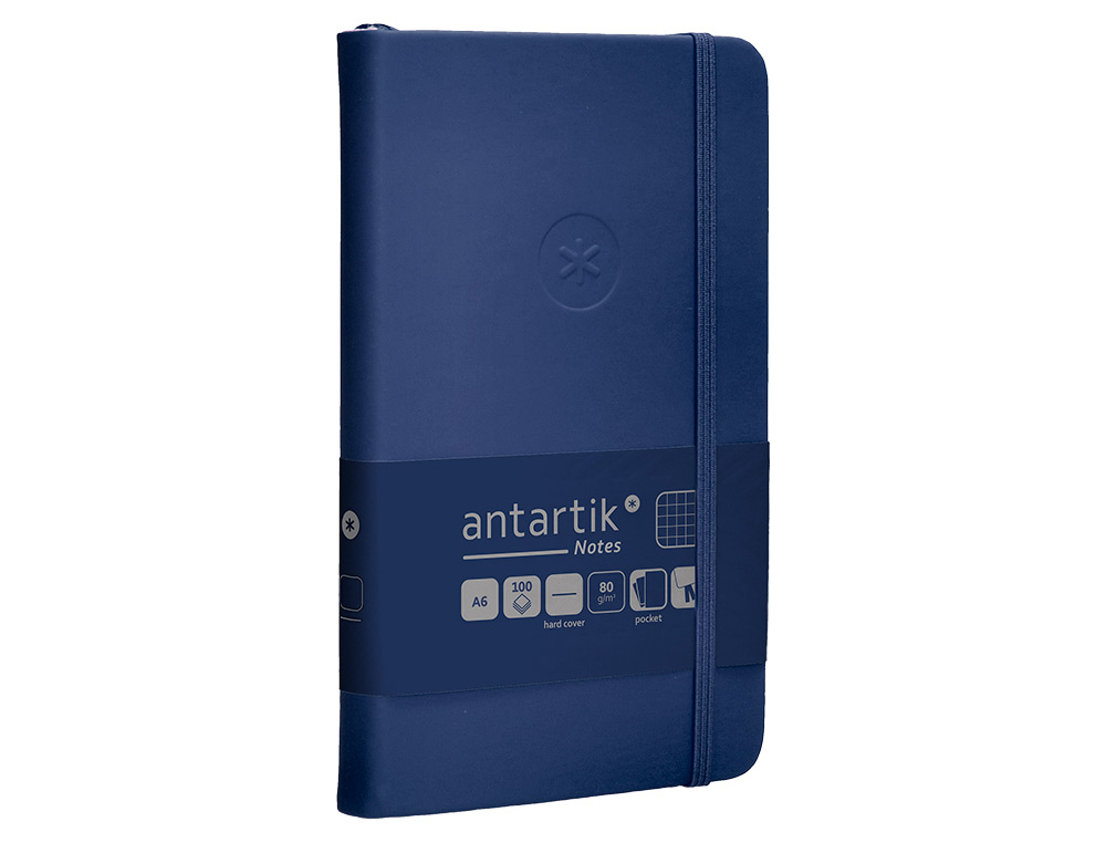 CUADERNO CON GOMILLA ANTARTIK NOTES TAPA DURA A6 HOJAS CUADRICULA AZUL MARINO 100 HOJAS 80 GR FSC