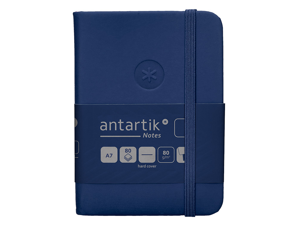 CUADERNO CON GOMILLA ANTARTIK NOTES TAPA DURA A7 HOJAS LISAS AZUL MARINO 80 HOJAS 80 GR FSC