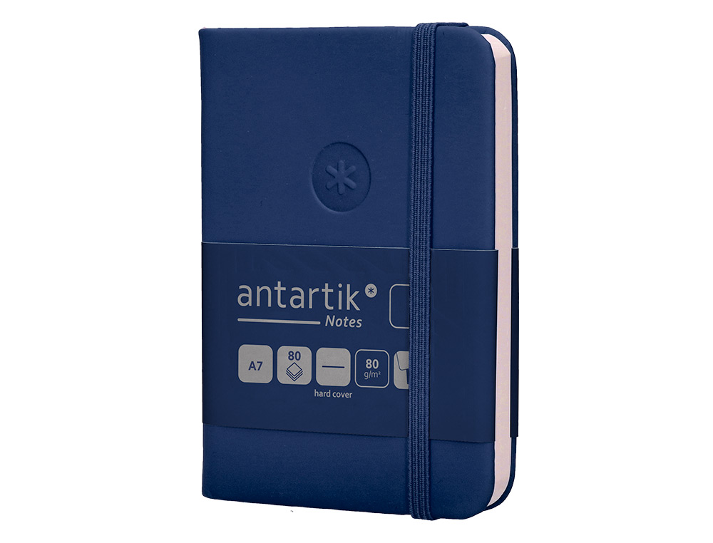 CUADERNO CON GOMILLA ANTARTIK NOTES TAPA DURA A7 HOJAS LISAS AZUL MARINO 80 HOJAS 80 GR FSC