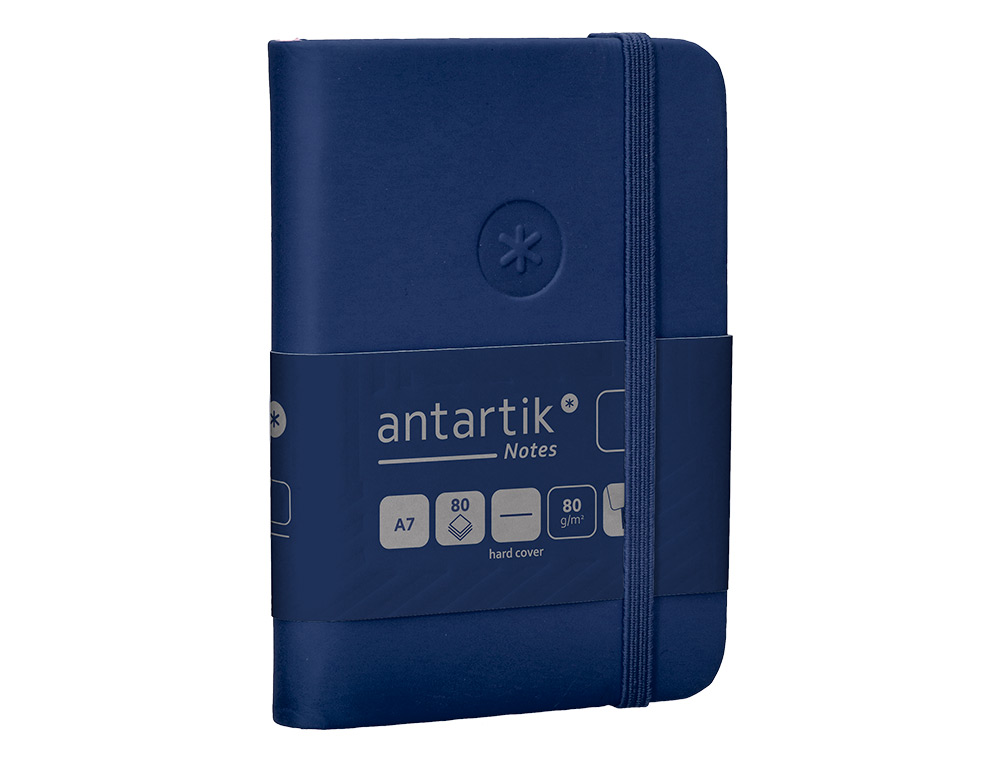 CUADERNO CON GOMILLA ANTARTIK NOTES TAPA DURA A7 HOJAS LISAS AZUL MARINO 80 HOJAS 80 GR FSC