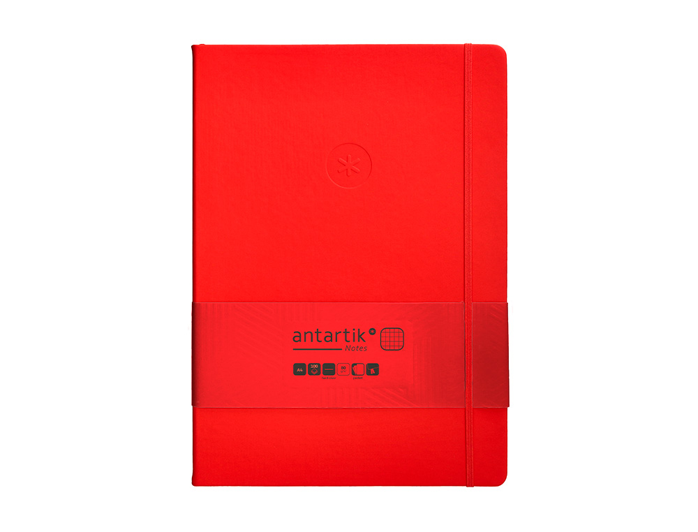 CUADERNO CON GOMILLA ANTARTIK NOTES TAPA DURA A4 HOJAS CUADRICULA ROJO 100 HOJAS 80 GR FSC
