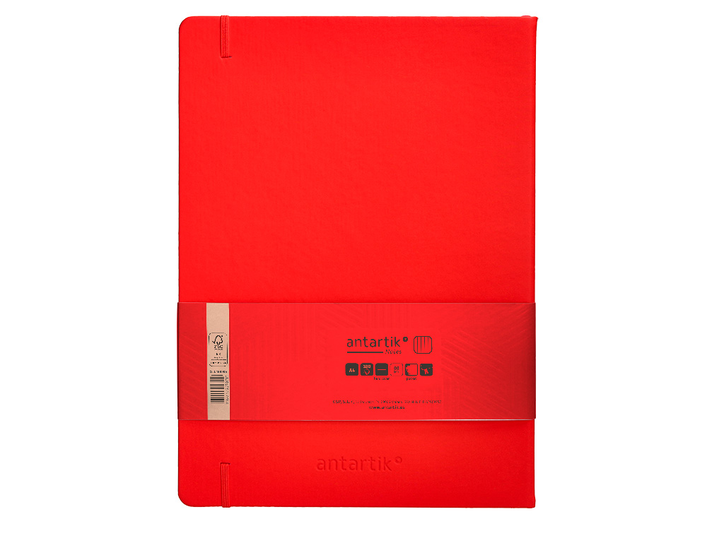 CUADERNO CON GOMILLA ANTARTIK NOTES TAPA DURA A4 HOJAS CUADRICULA ROJO 100 HOJAS 80 GR FSC