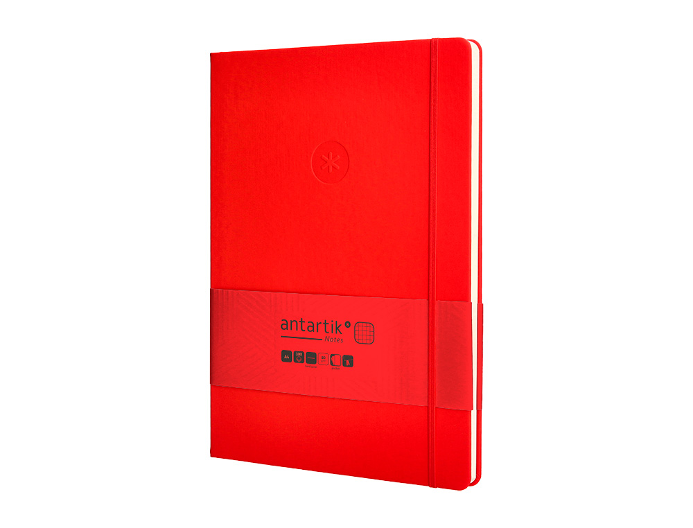 CUADERNO CON GOMILLA ANTARTIK NOTES TAPA DURA A4 HOJAS CUADRICULA ROJO 100 HOJAS 80 GR FSC
