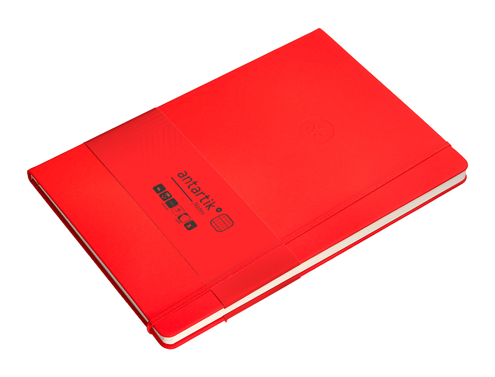 CUADERNO CON GOMILLA ANTARTIK NOTES TAPA DURA A4 HOJAS CUADRICULA ROJO 100 HOJAS 80 GR FSC