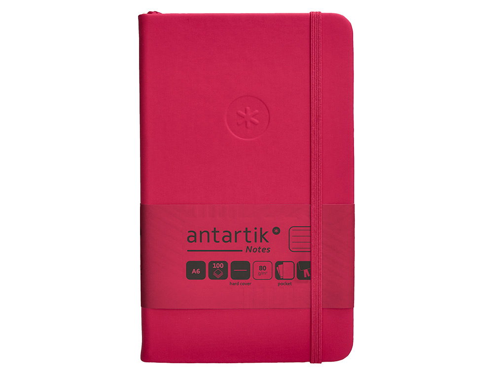 CUADERNO CON GOMILLA ANTARTIK NOTES TAPA DURA A6 HOJAS RAYAS BURDEOS 100 HOJAS 80 GR FSC