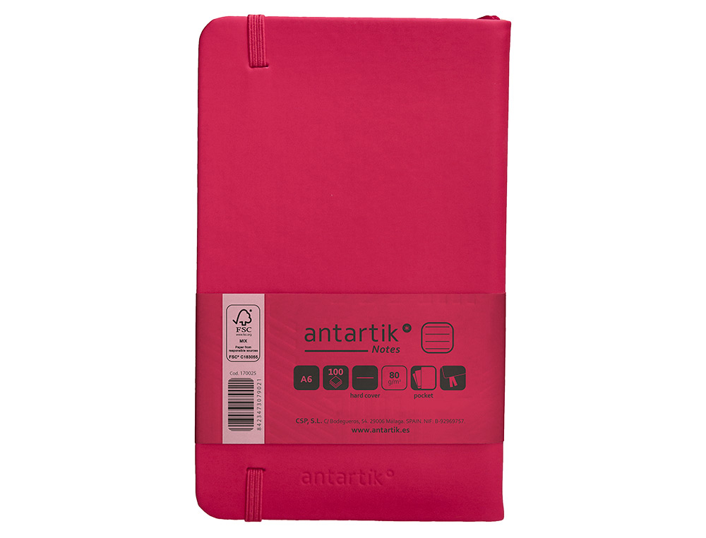 CUADERNO CON GOMILLA ANTARTIK NOTES TAPA DURA A6 HOJAS RAYAS BURDEOS 100 HOJAS 80 GR FSC