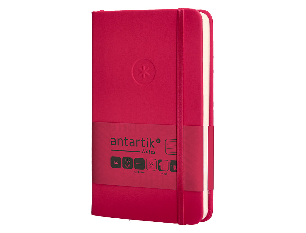 CUADERNO CON GOMILLA ANTARTIK NOTES TAPA DURA A6 HOJAS RAYAS BURDEOS 100 HOJAS 80 GR FSC
