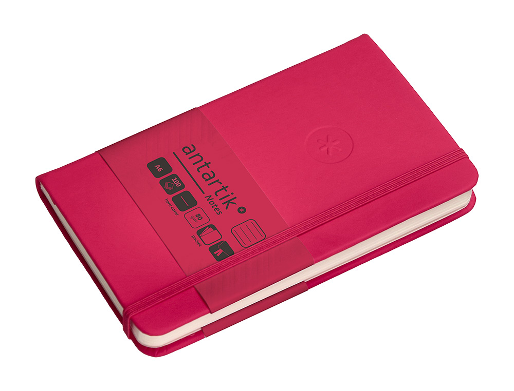 CUADERNO CON GOMILLA ANTARTIK NOTES TAPA DURA A6 HOJAS RAYAS BURDEOS 100 HOJAS 80 GR FSC