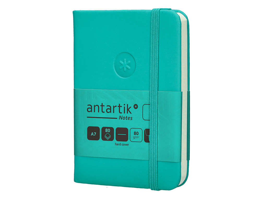 CUADERNO CON GOMILLA ANTARTIK NOTES TAPA DURA A7 HOJAS LISAS TURQUESA 80 HOJAS 80 GR FSC