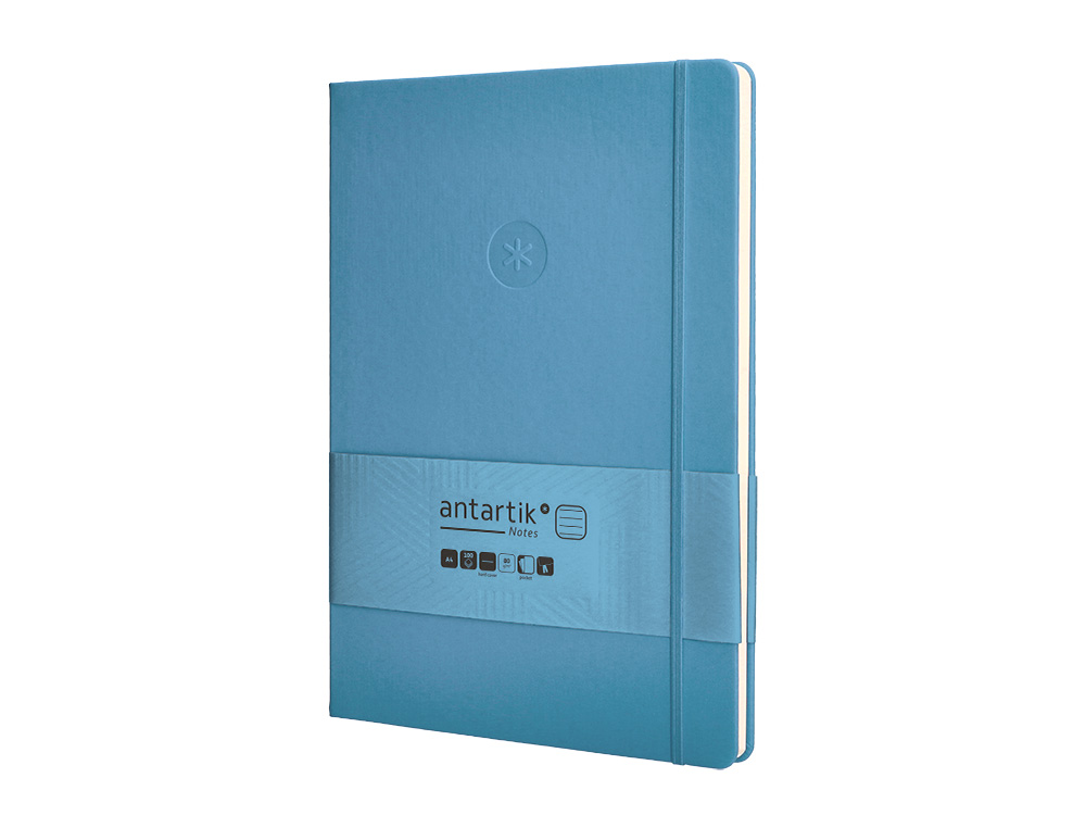 CUADERNO CON GOMILLA ANTARTIK NOTES TAPA DURA A4 HOJAS RAYAS AZUL CLARO 100 HOJAS 80 GR FSC