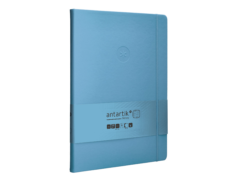 CUADERNO CON GOMILLA ANTARTIK NOTES TAPA DURA A4 HOJAS RAYAS AZUL CLARO 100 HOJAS 80 GR FSC