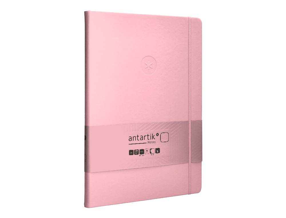 CUADERNO CON GOMILLA ANTARTIK NOTES TAPA DURA A4 HOJAS LISAS ROSA PASTEL 100 HOJAS 80 GR FSC