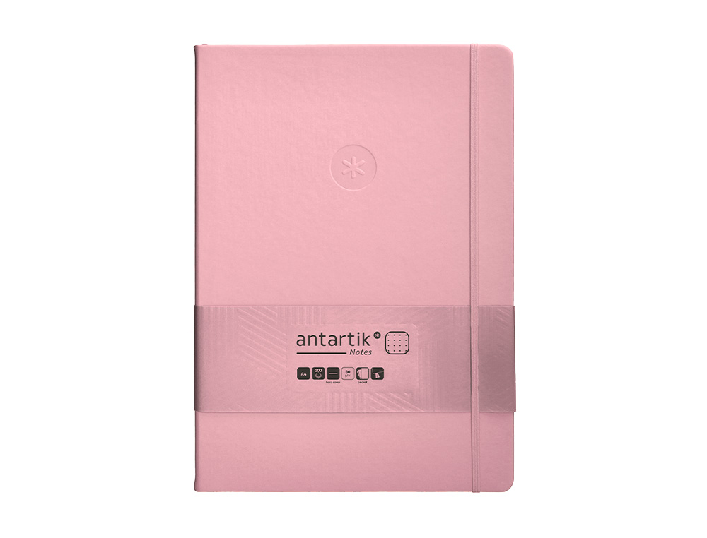 CUADERNO CON GOMILLA ANTARTIK NOTES TAPA DURA A4 HOJAS PUNTOS ROSA PASTEL 100 HOJAS 80 GR FSC