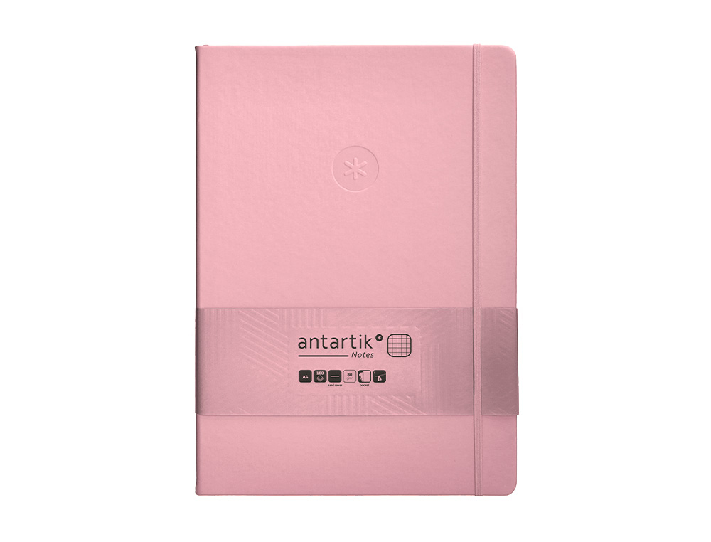 CUADERNO CON GOMILLA ANTARTIK NOTES TAPA DURA A4 HOJAS CUADRICULA ROSA PASTEL 100 HOJAS 80 GR FSC
