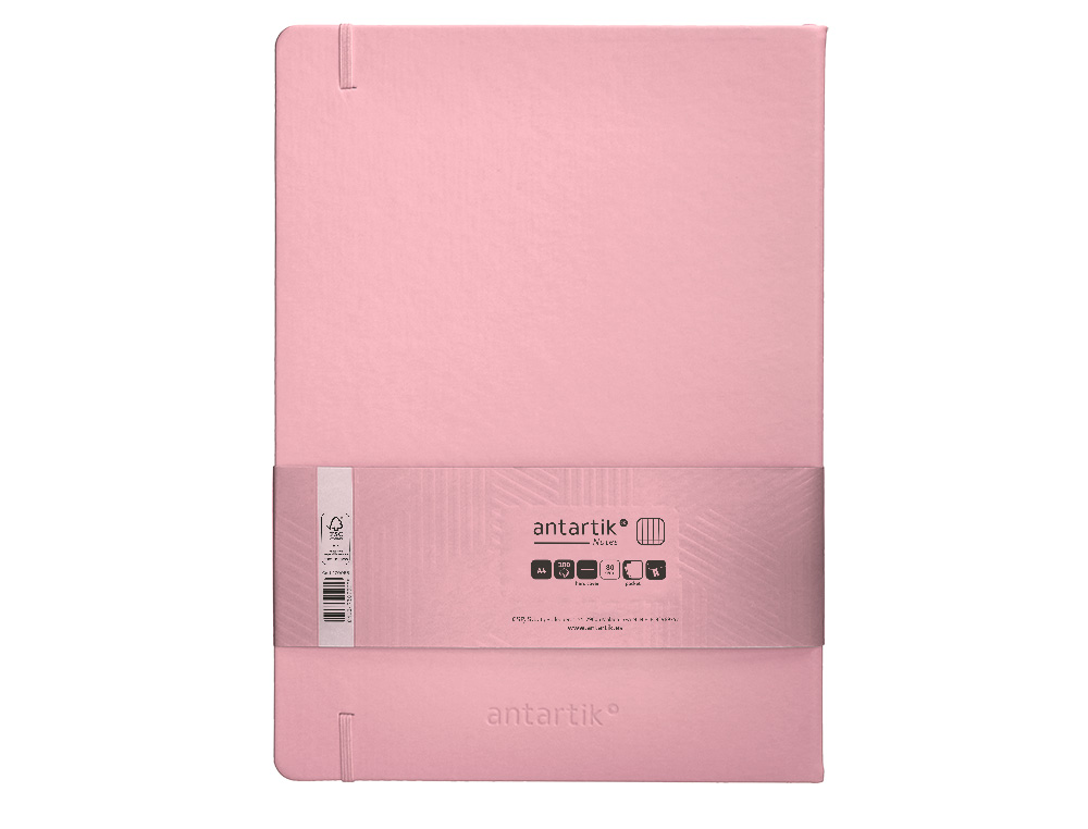 CUADERNO CON GOMILLA ANTARTIK NOTES TAPA DURA A4 HOJAS CUADRICULA ROSA PASTEL 100 HOJAS 80 GR FSC