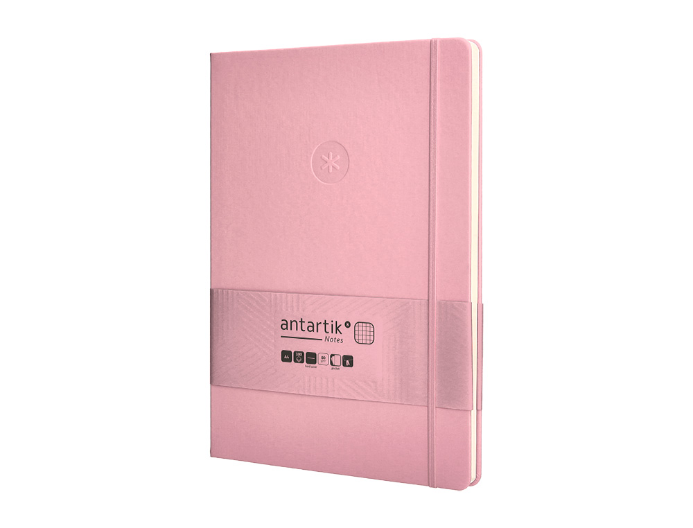 CUADERNO CON GOMILLA ANTARTIK NOTES TAPA DURA A4 HOJAS CUADRICULA ROSA PASTEL 100 HOJAS 80 GR FSC