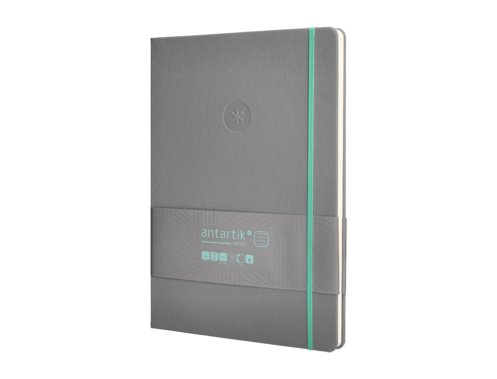 CUADERNO CON GOMILLA ANTARTIK NOTES TAPA DURA A4 HOJAS RAYAS GRIS Y TURQUESA 100 HOJAS 80 GR FSC