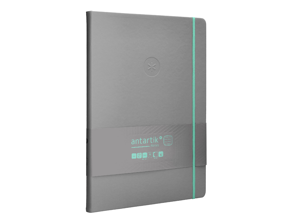 CUADERNO CON GOMILLA ANTARTIK NOTES TAPA DURA A4 HOJAS RAYAS GRIS Y TURQUESA 100 HOJAS 80 GR FSC