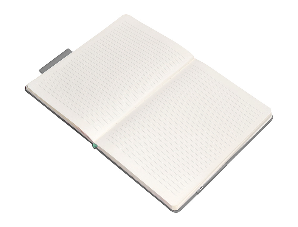 CUADERNO CON GOMILLA ANTARTIK NOTES TAPA DURA A4 HOJAS RAYAS GRIS Y TURQUESA 100 HOJAS 80 GR FSC