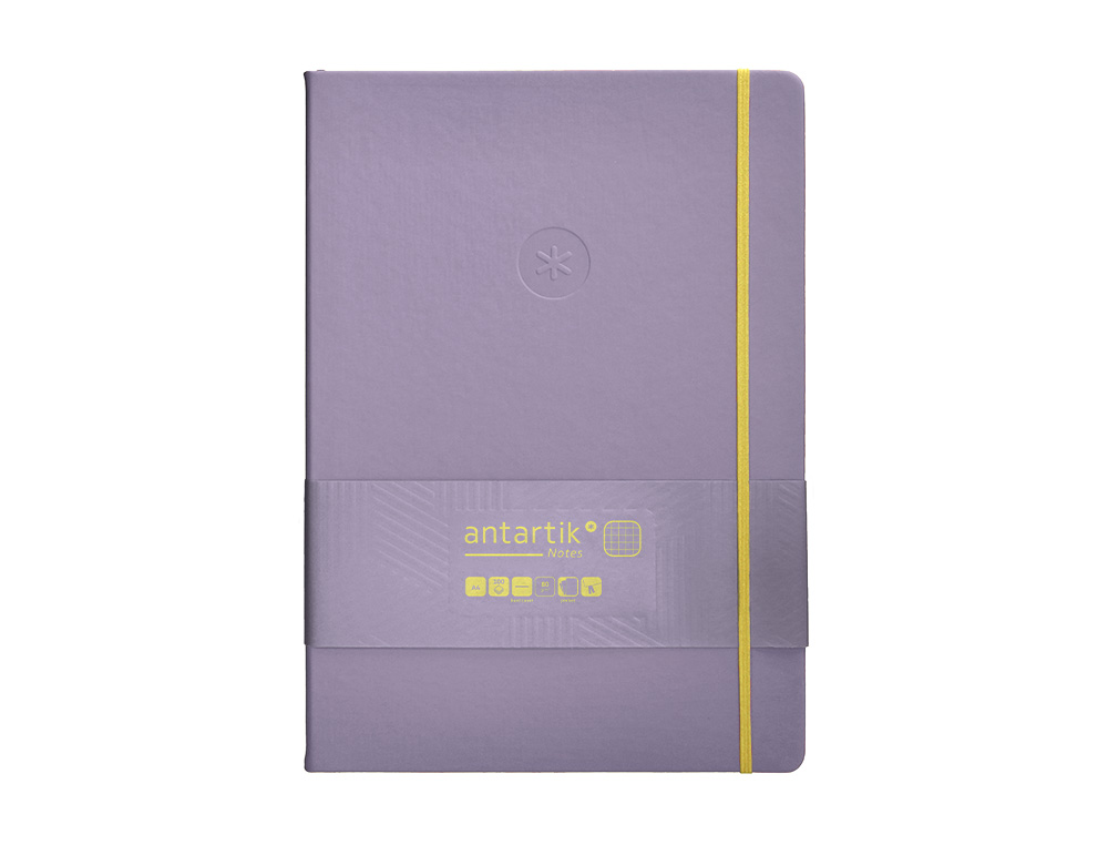CUADERNO CON GOMILLA ANTARTIK NOTES TAPA DURA A4 HOJAS CUADRICULA MORADO Y AMARILLO 100 HOJAS 80 GR FSC