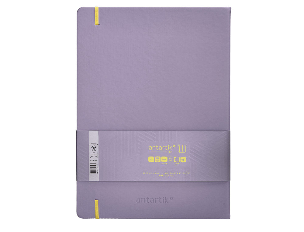 CUADERNO CON GOMILLA ANTARTIK NOTES TAPA DURA A4 HOJAS CUADRICULA MORADO Y AMARILLO 100 HOJAS 80 GR FSC